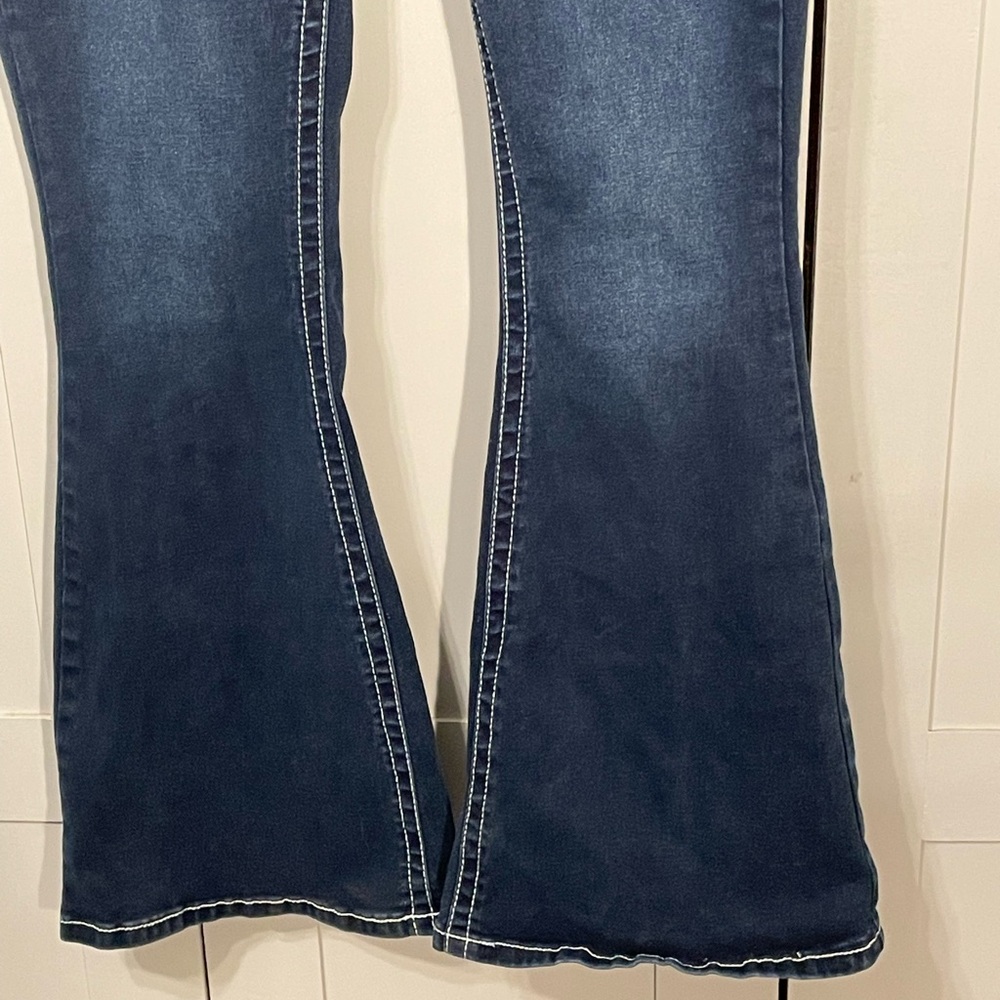 BAMBOO Dark Blue Flare Women's Jeans - Picture 4 of 13
